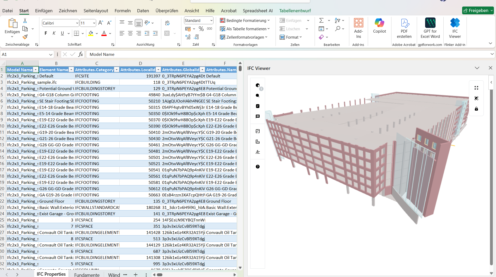 Flinker Copilot Viewer with model context and Excel handover (sample IFC)