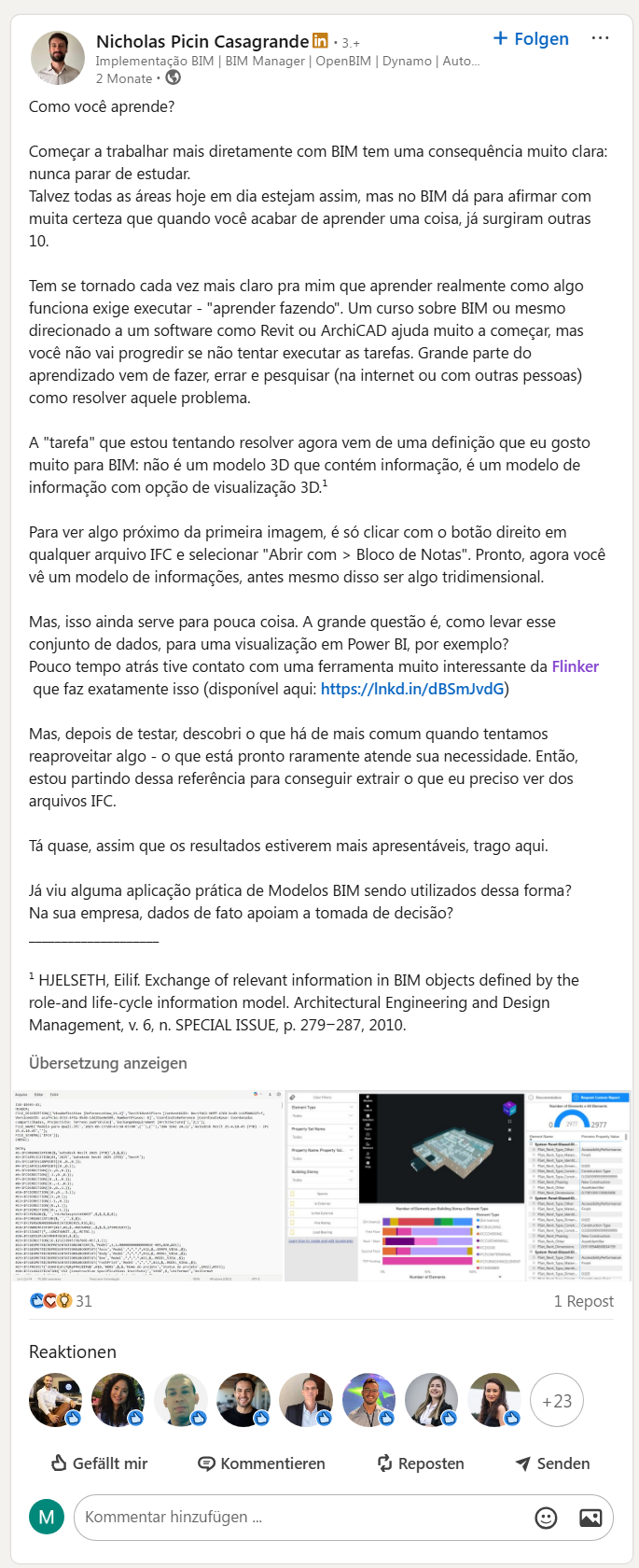 LinkedIn post about IFC data extraction for analytics (fanpost 4)