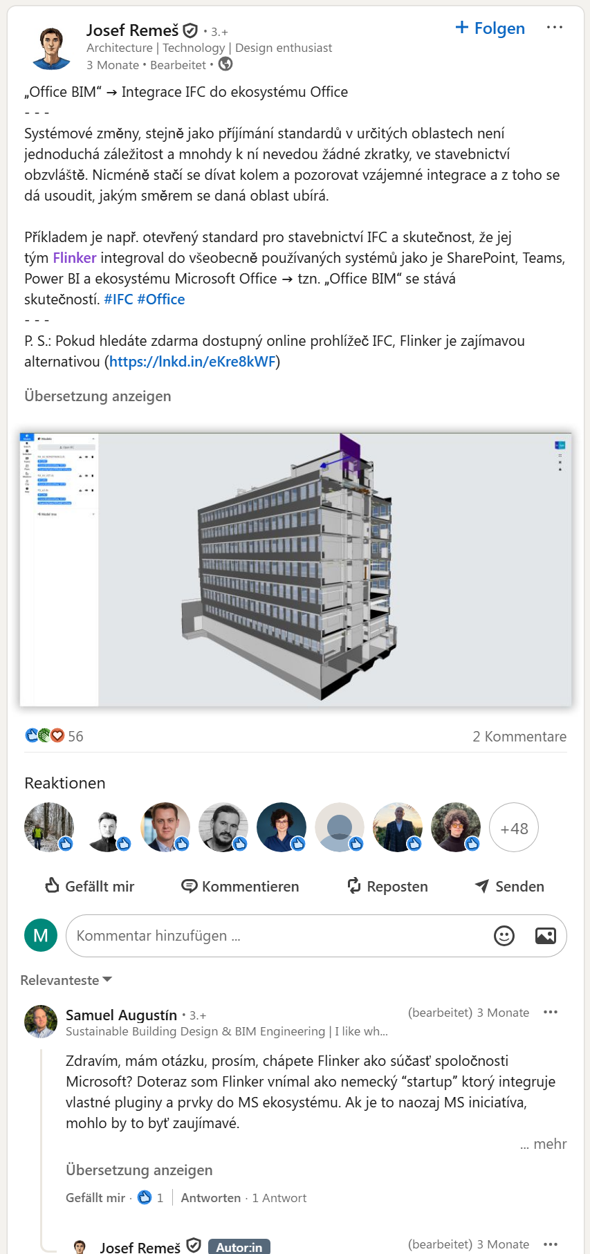 LinkedIn post about integrating IFC with Microsoft 365 tools (fanpost 5)